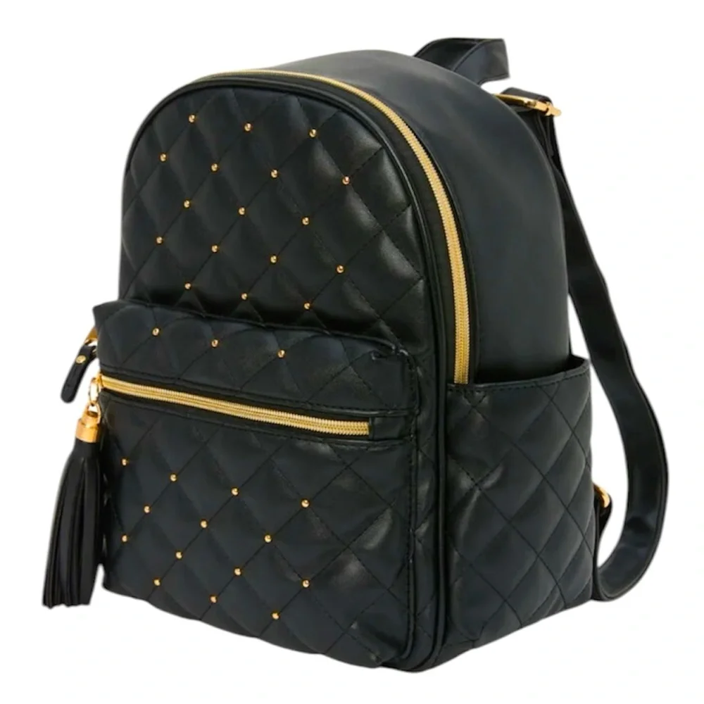 Black Faux Leather Gold Pearl Studded Backpack - NWT